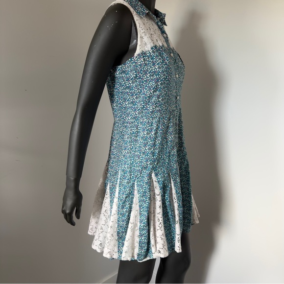 Betsey Johnson Blue Floral & Lace Sleeveless Mini Dress – Size 10 - Picture 12 of 14